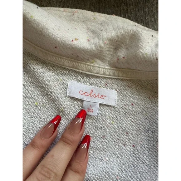 Colsie Cozy Colorful Speckled Lightweight Cropped Pullover Sweater White L Large - Picture 6 of 9